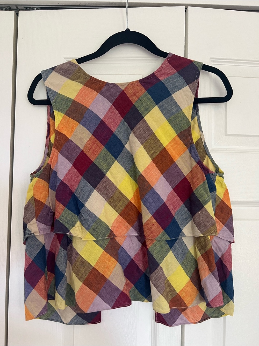 Wilfred Multicolor Plaid Sleeveless Tiered Tank - Yellow, Red, Blue, Orange